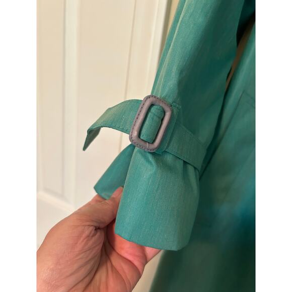 London Fog double breasted beautiful blue/green light weight trench/rain coat 8P - Picture 5 of 9